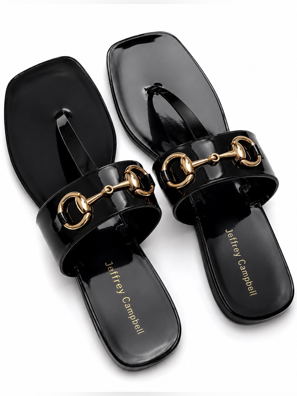 Jeffrey Campbell Black Rubber Thong Sandals | Gold Hardware | Size 7 NWT
